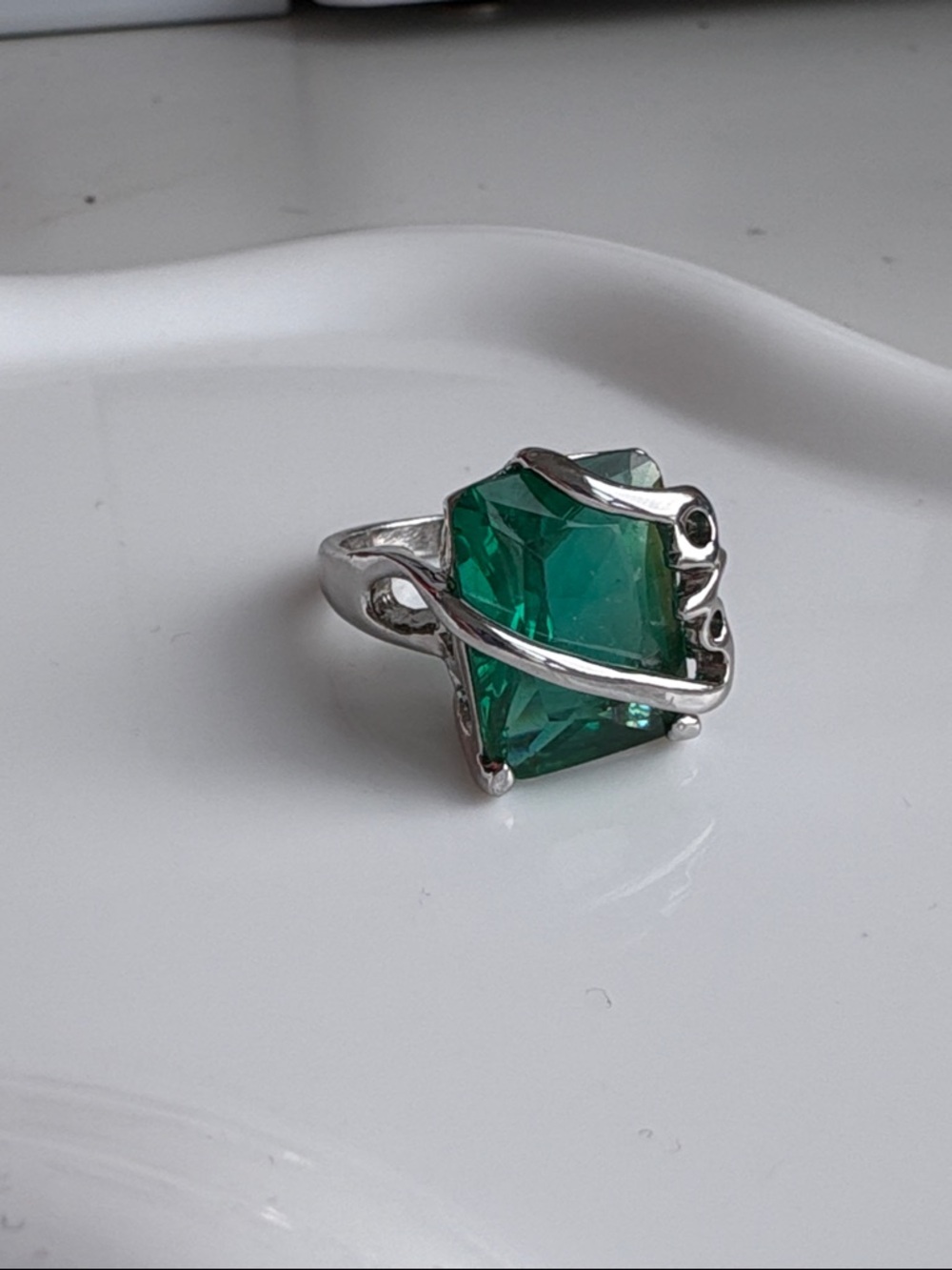 Chunky Green Emerald Costume Statement Ring